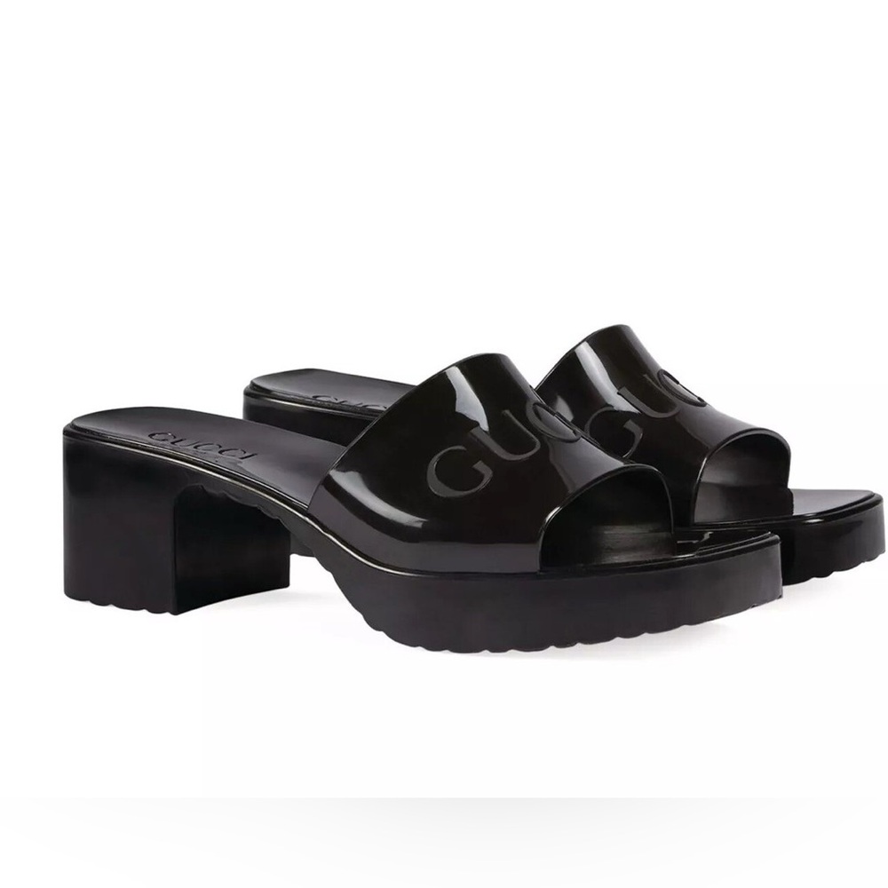 Gucci Rubber Black Logo Platform Slides